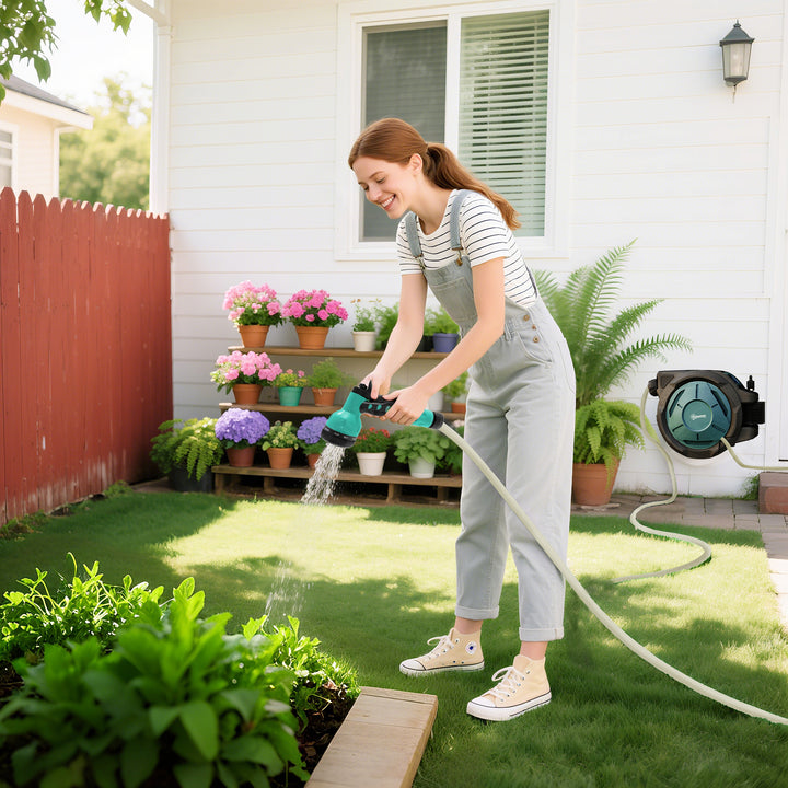 Retractable Hose Reel Wall Mounted, 20+2m Garden Hose Pipe Reel with L
