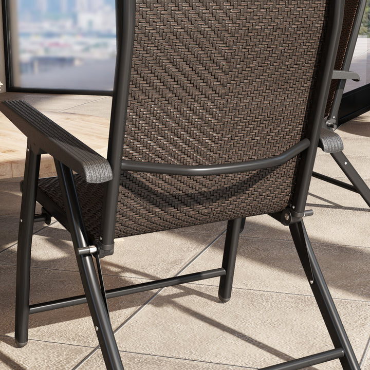 Set of Four Folding Garden Chairs, with Seven-Position Adjustable Backs, Dark Brown