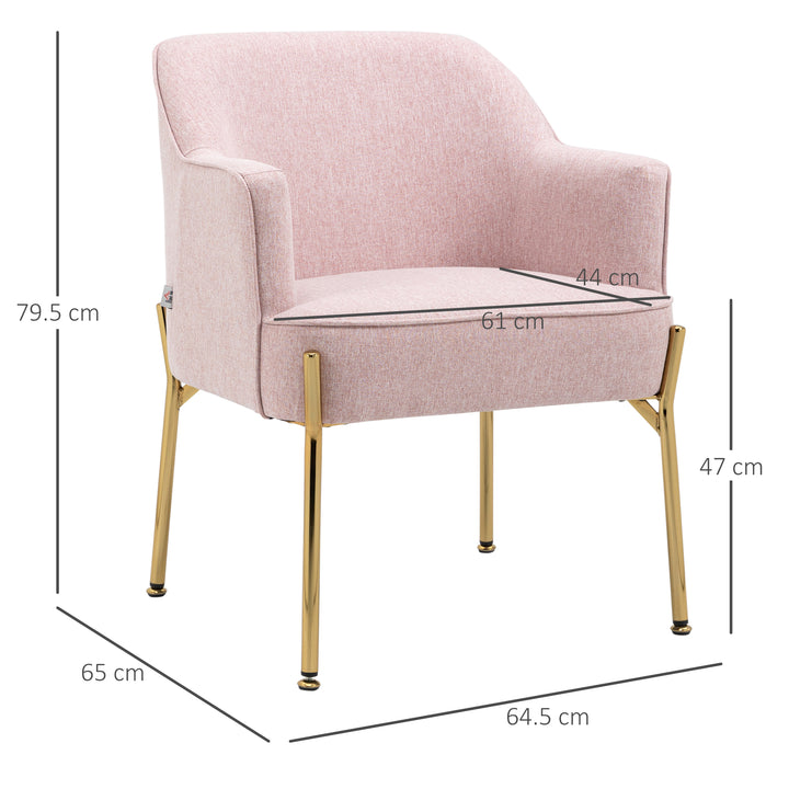 Accent Chair, Living Room Armchair, Vanity Chair with Gold Plating Metal Legs and Soft Padded Seat for Bedroom and Café, Set of 2, Pink