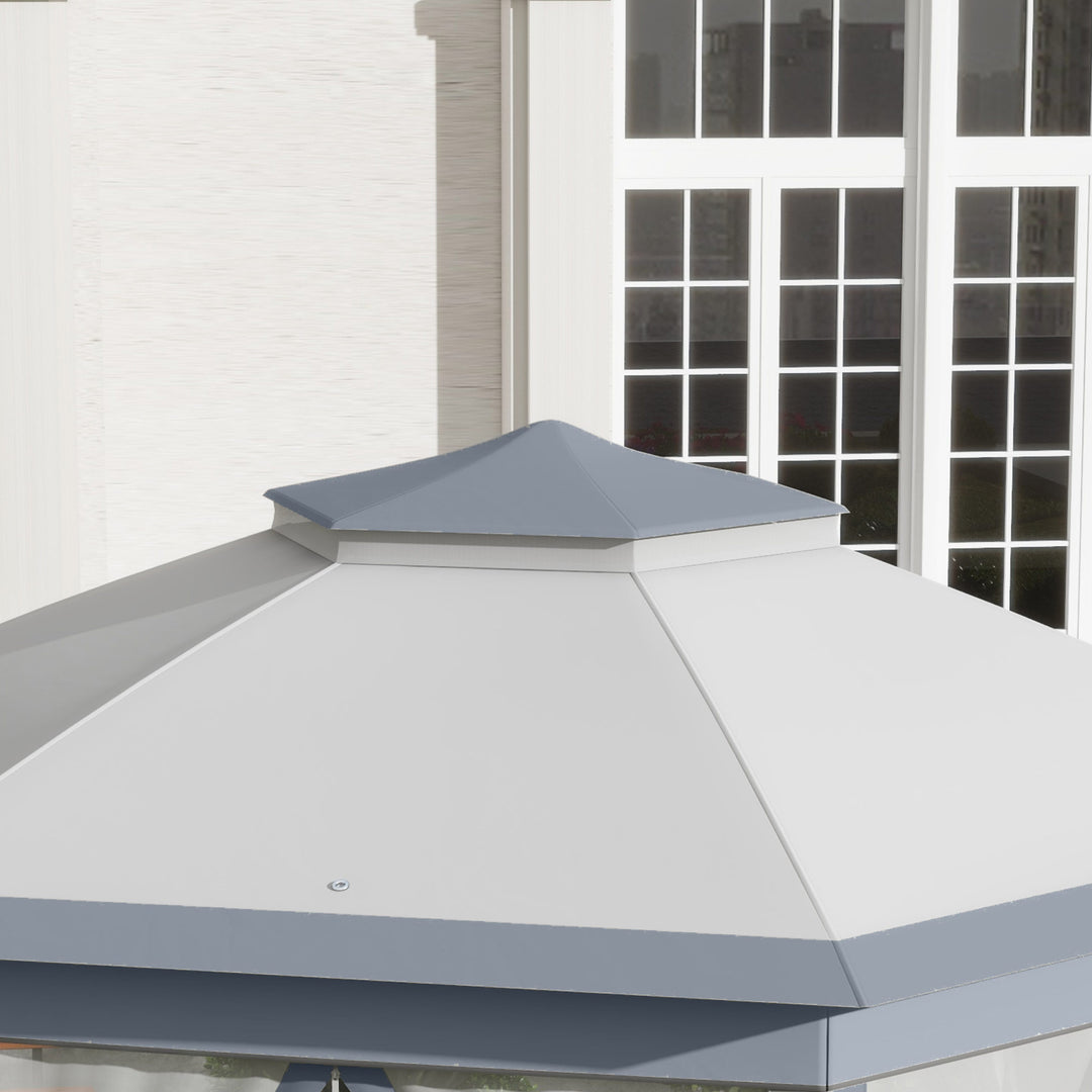 MCL 3 x 4m Metal Frame Hexagon Gazebo, with Curtains - Grey