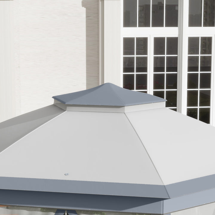 MCL 3 x 4m Metal Frame Hexagon Gazebo, with Curtains - Grey