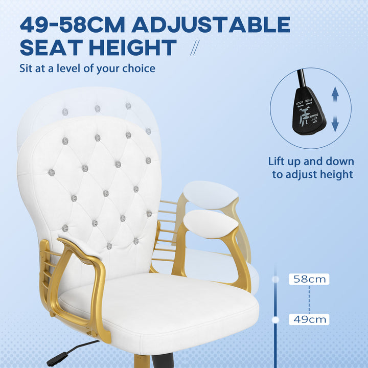 Height Adjustable Home Office Chair, Button Tufted Computer Chair with Padded Armrests and Tilt Function, Cream White