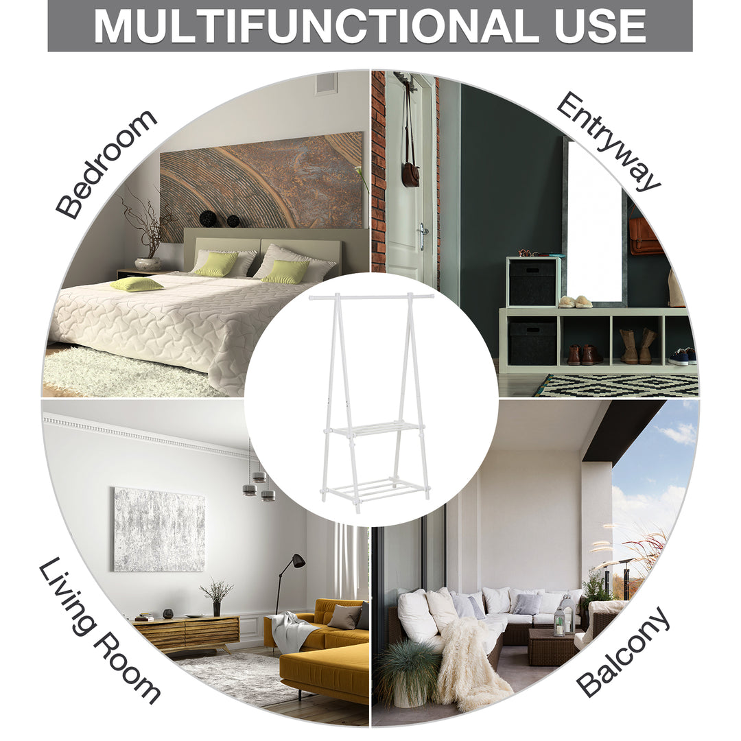 MCL Minimalist Foldable Adjustable Clothes Rack Hanger w/ 2 shelves 107.5L x 45W x 150H cm Hallway Entryway Furniture - White