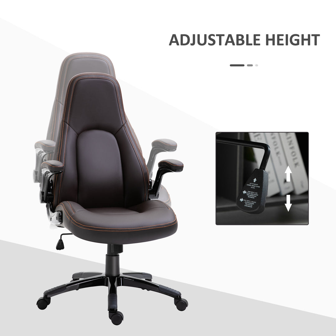 Computer Gaming Chair, PU Leather Office Chair, Swivel Desk Chair with Adjustable Arms and Height, Padded Armrest and Seat, Rolling Wheels, Coffee