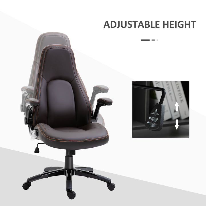 Computer Gaming Chair, PU Leather Office Chair, Swivel Desk Chair with Adjustable Arms and Height, Padded Armrest and Seat, Rolling Wheels, Coffee
