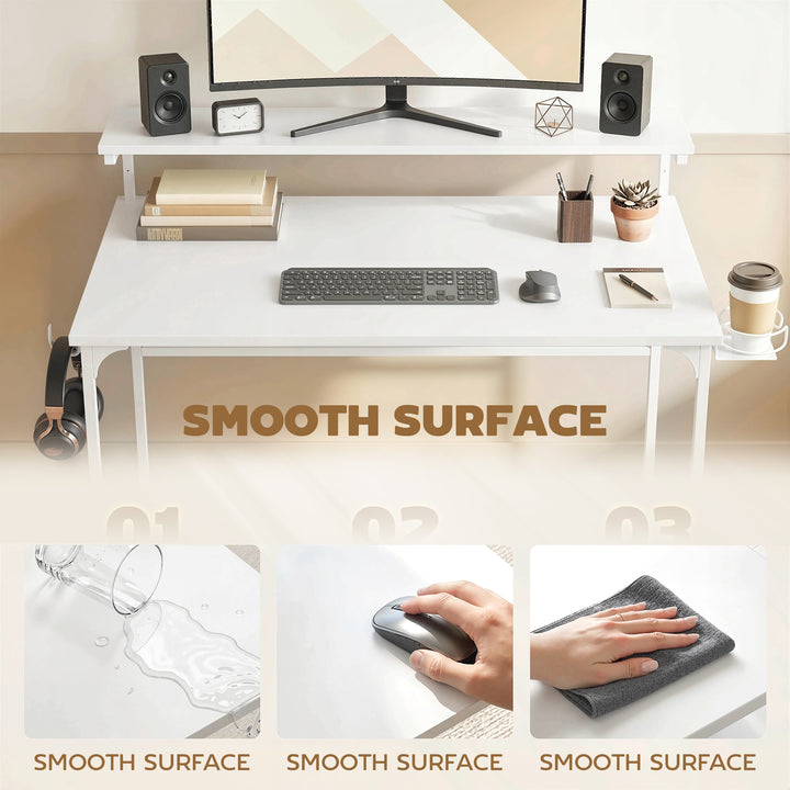 Computer Desk, 80cm Home Office Study Table with Hutch Shelf, Cup Hold