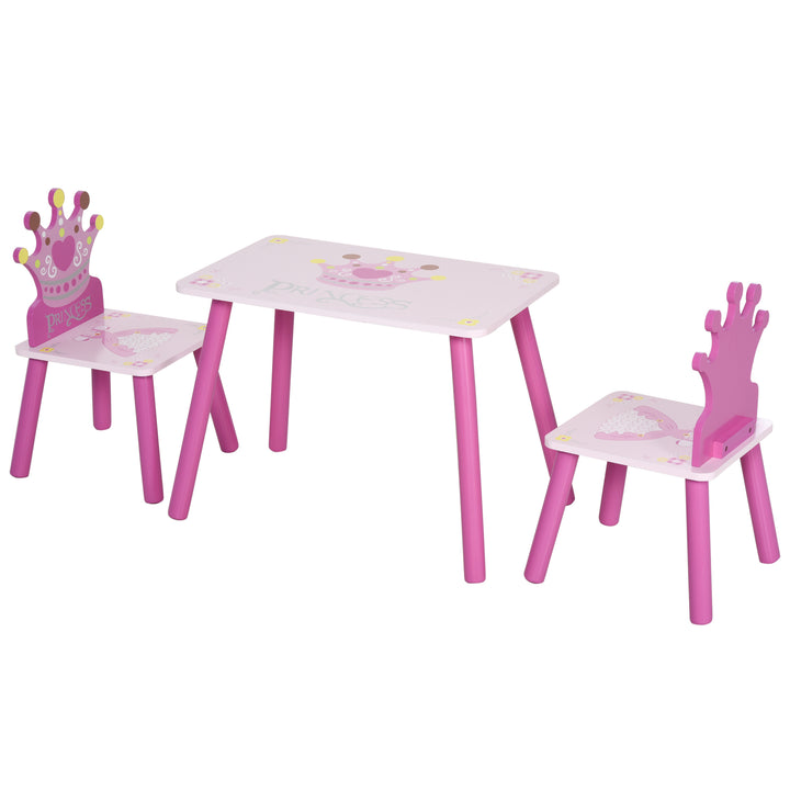 HOMCOM Kids' Wooden Table and Chair Set with Crown Pattern, Easy-Clean Surface, Ideal Gift for Girls Toddlers Aged 3 to 8, Pink | Aosom UK