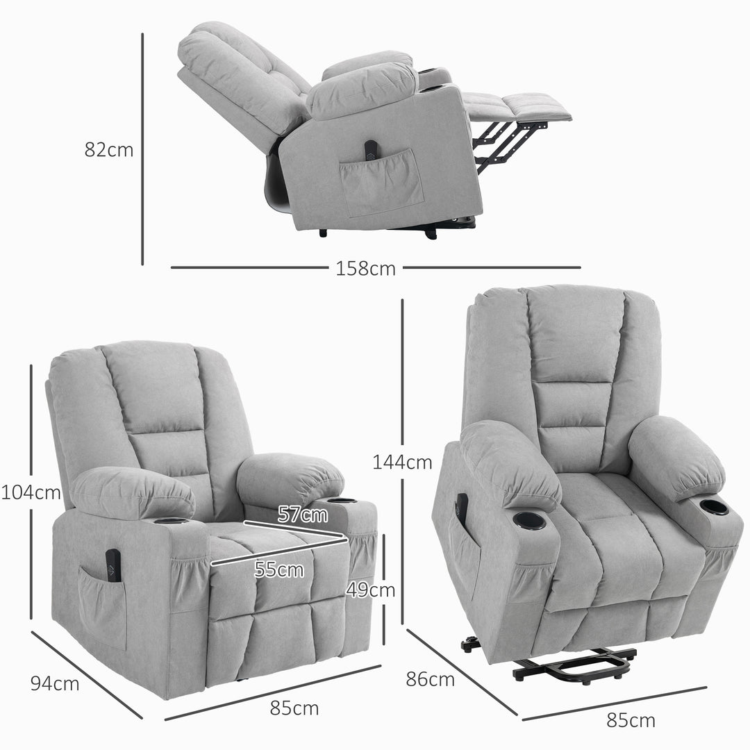Oversized Riser and Recliner Chairs for the Elderly, Fabric Upholstered Lift Chair for Living Room with Remote Control, Side Pockets, Cup Holder, Light Grey
