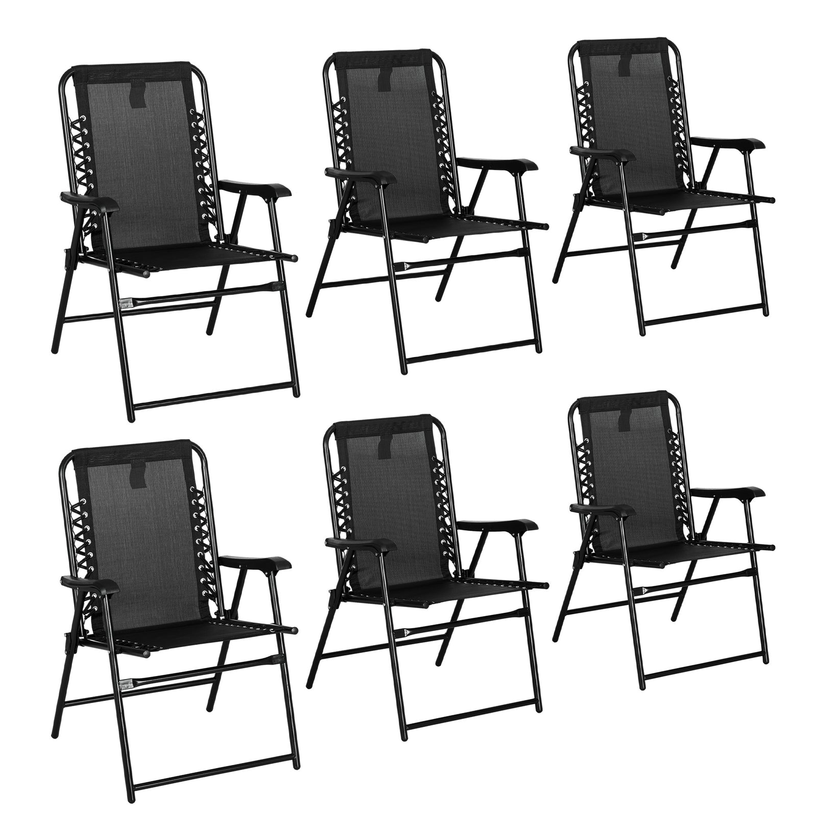 6 Pcs Patio Folding Chair Set, Outdoor Portable Loungers for Camping Pool Beach Deck, Lawn w/ Armrest Steel Frame Black