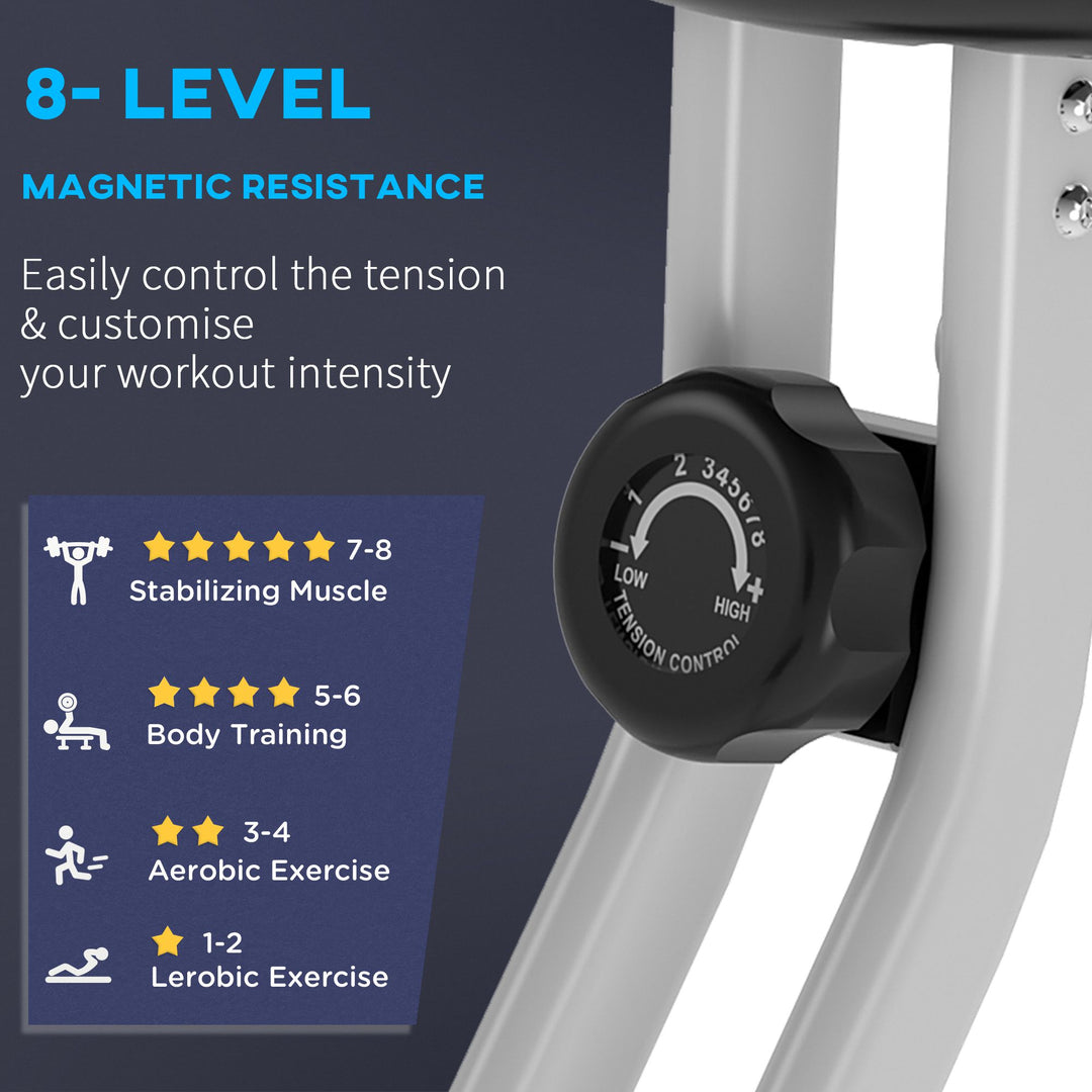 Folding Exercise Bike, Fitness Bicycle Indoor Trainer, 8-Level Magnetic Resistance Adjustable, with LCD Monitor, Pulse Sensor, Grey