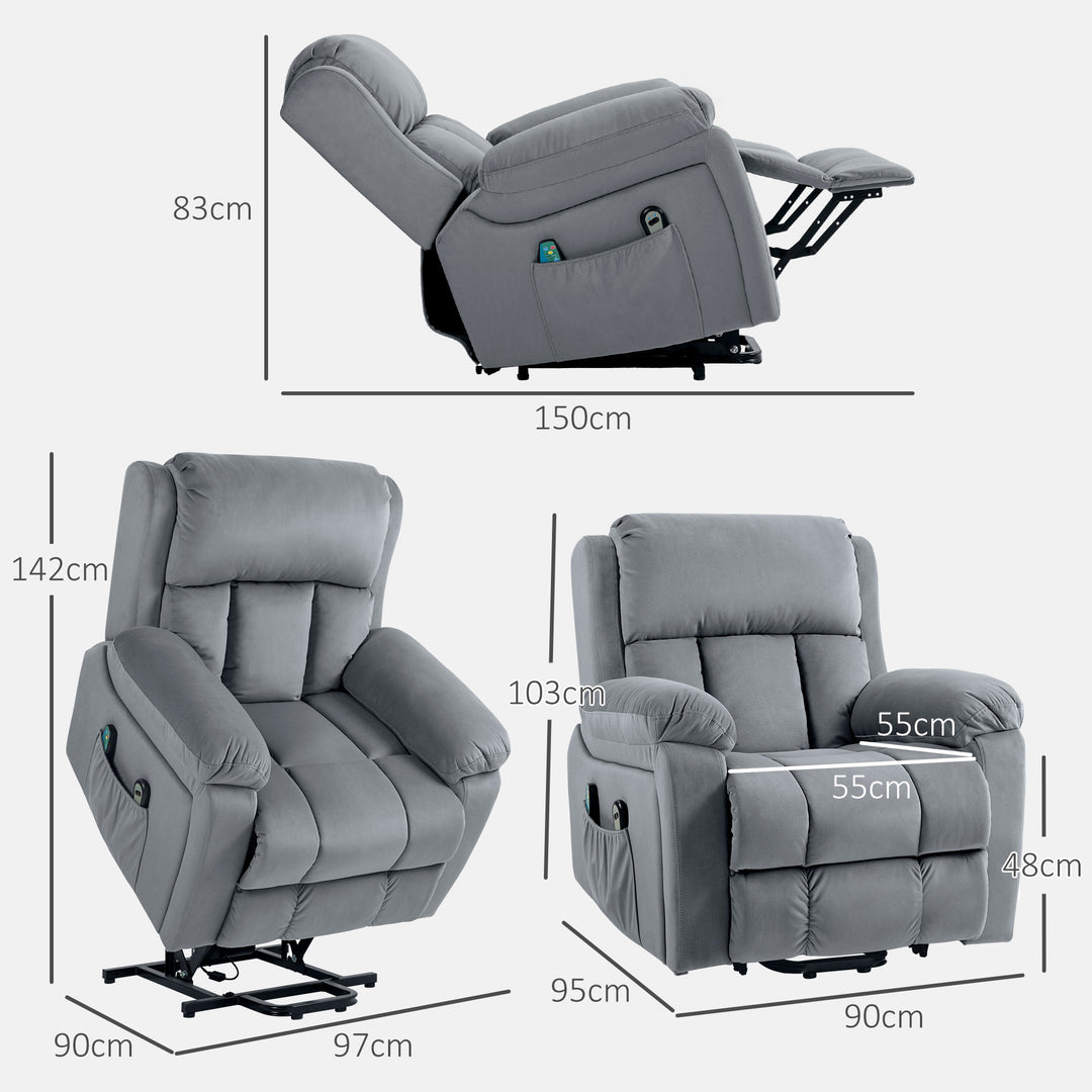 Eight Massage Point Electric Reclining Lift Chair, with Remote - Grey