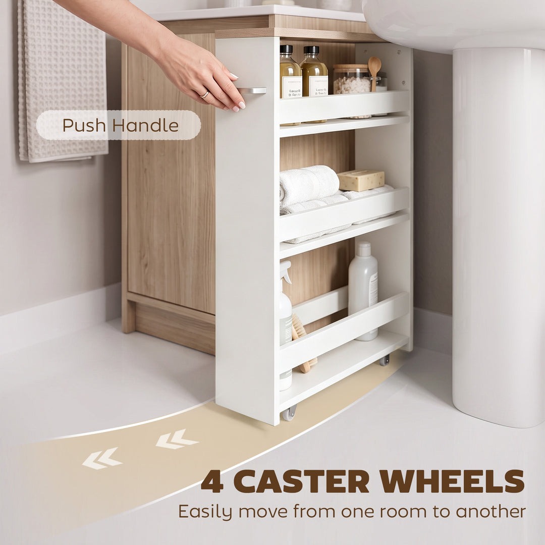 Storage Cart, 4-Tier Compact Storage Trolley on Wheels and Handle, 48W