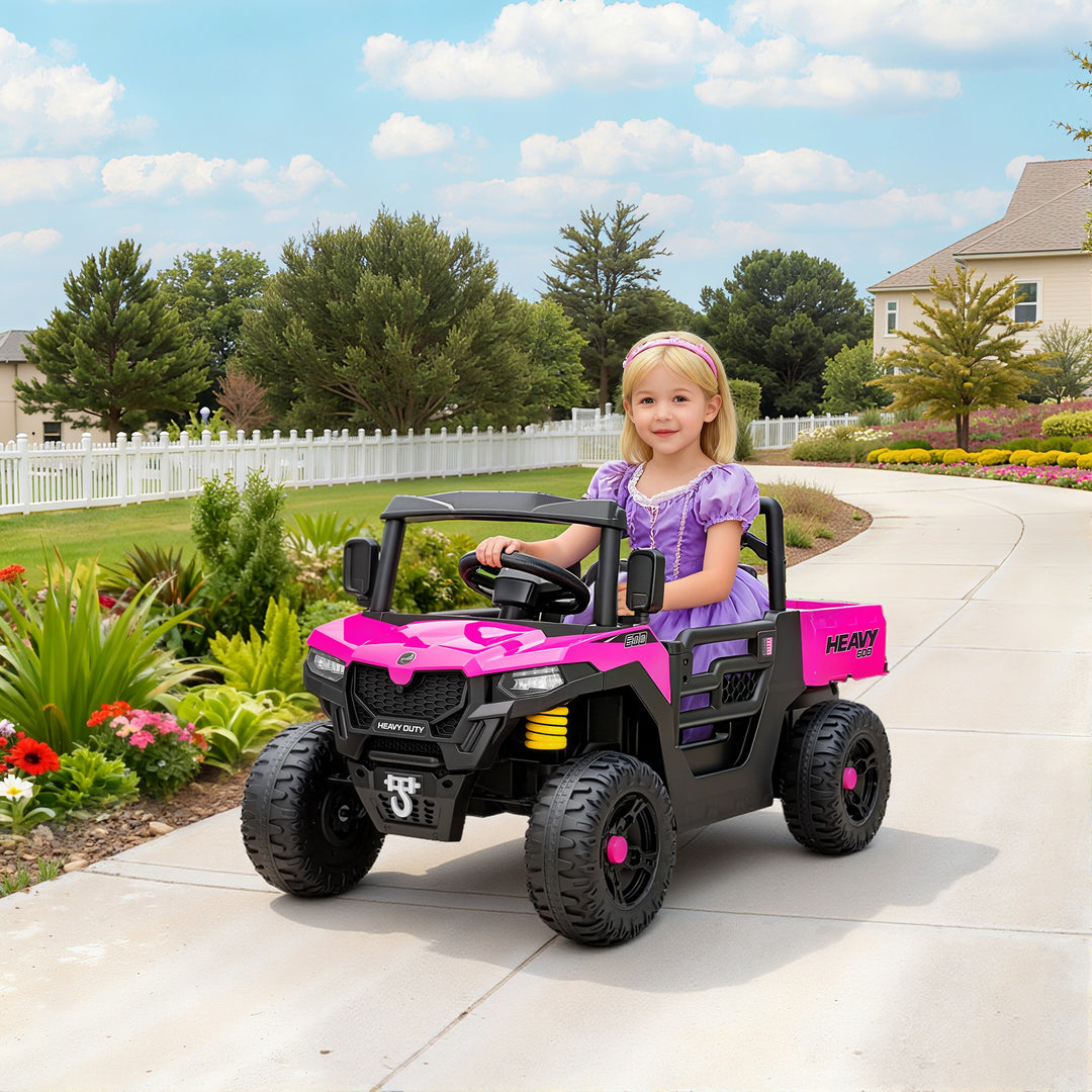 Kids Ride on Car, 12V Electric Kids UTV with Electric Dump Bed, 4-Wheel Suspension for 3-8 Years
