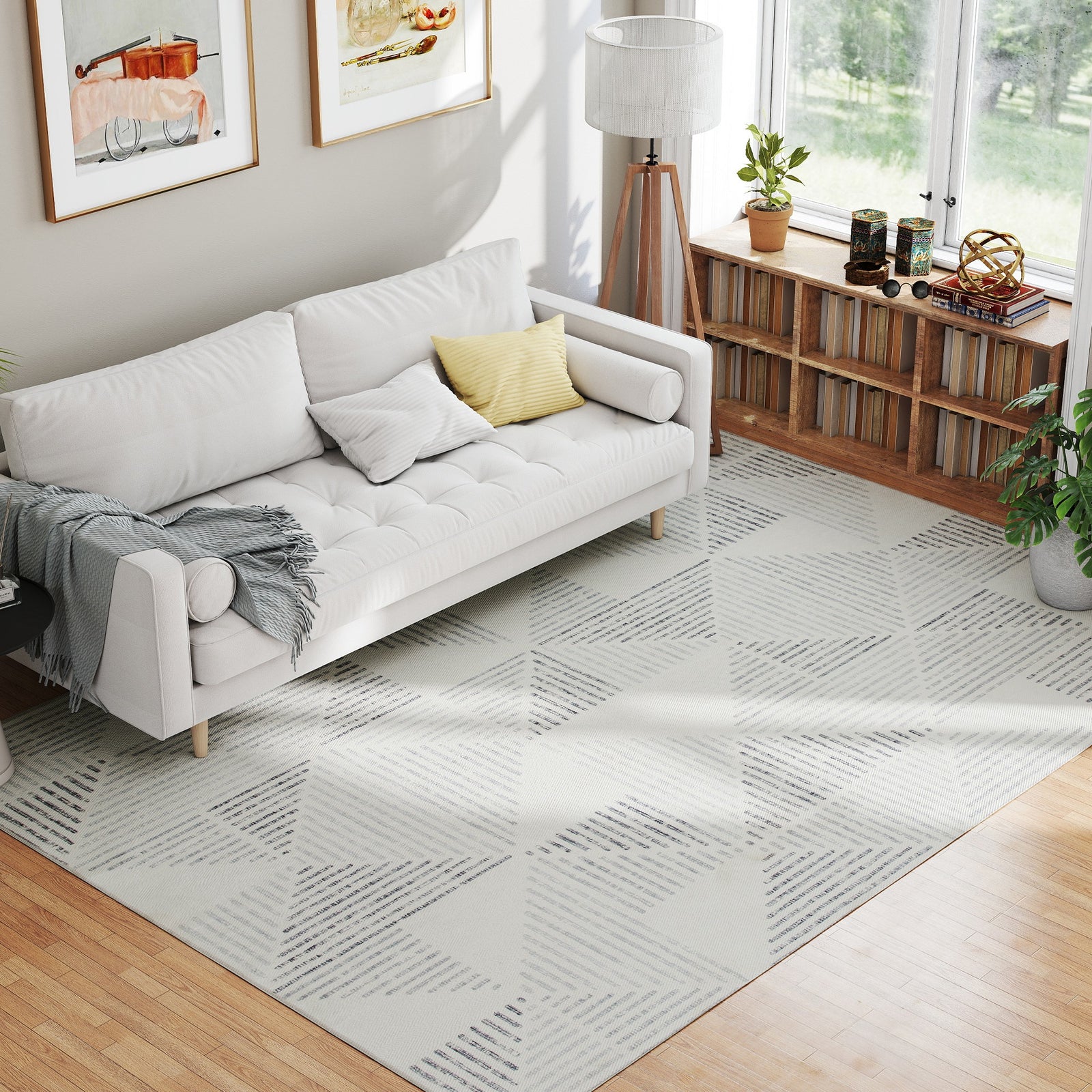 HOMCOM Modern Area Rug, Geometric Pattern Non-Slip Washable Rug, Soft Floor Carpet for Living Room, Bedroom, Dining Room, Home Office, 290 x 200 cm, Grey