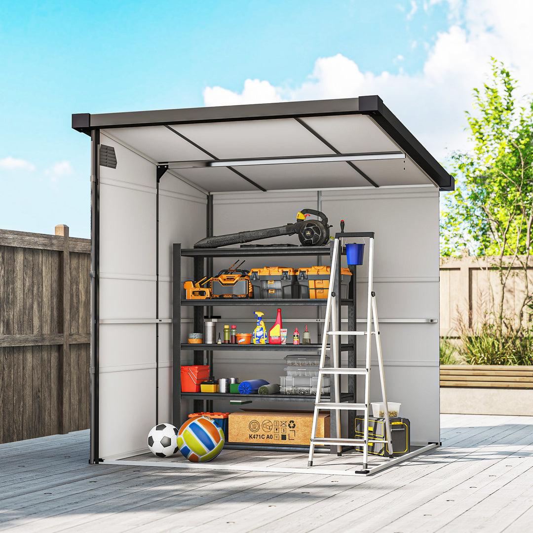 6 x 6ft Outdoor Storage Shed, Plastic Garden Shed with Windows and Air Vents, Outdoor Resin Tool Shed with Latch Doors for Garden, Deck, Dark Grey