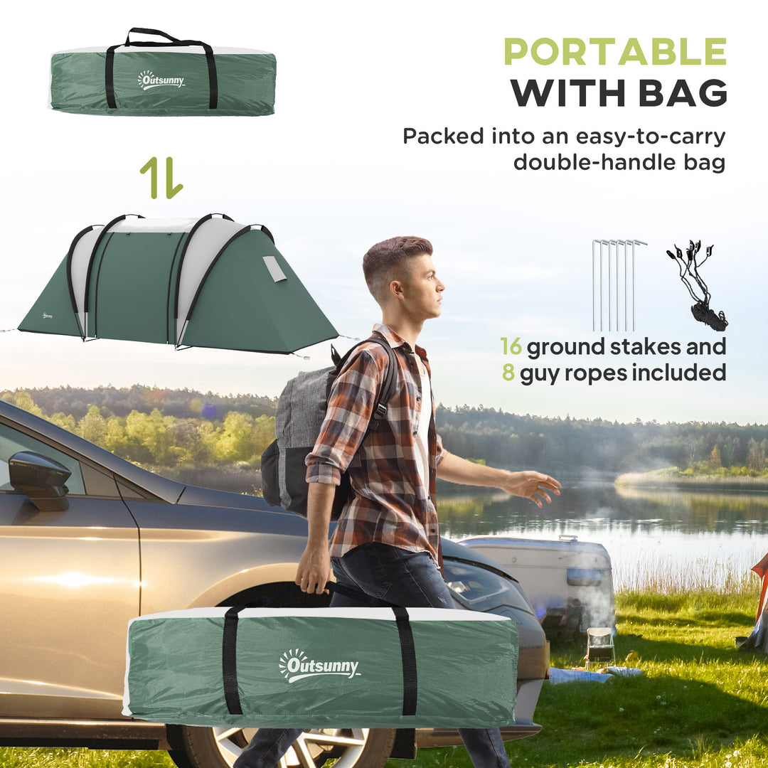 Two-Man Tent, with Bedrooms, Living Room and Canopy - Dark Green
