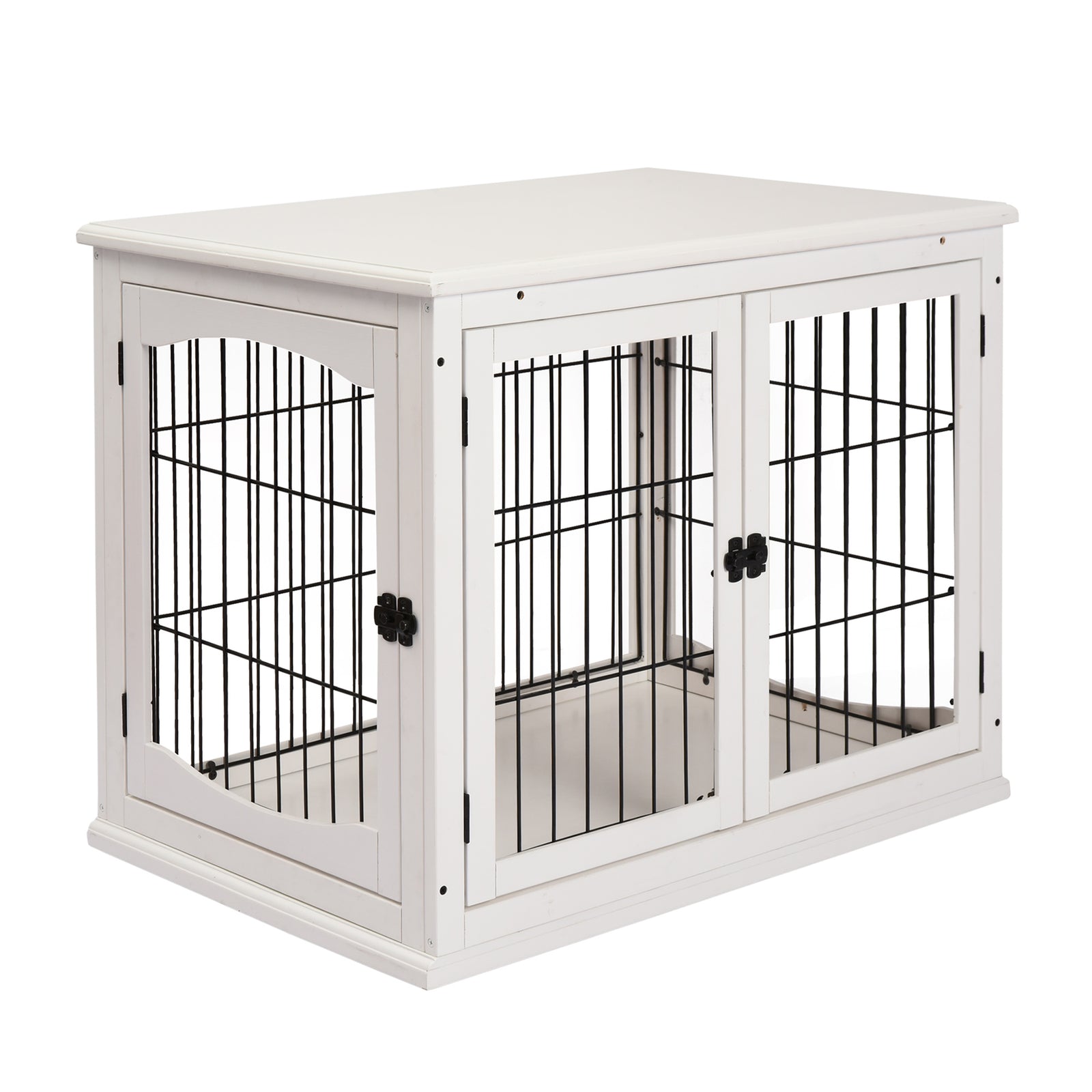 Dog Crate Furniture, Puppy Crate End Table, Pet Kennel House with 2 Doors for Medium and Small Dogs, 81 x 58.5 x 66 cm, White