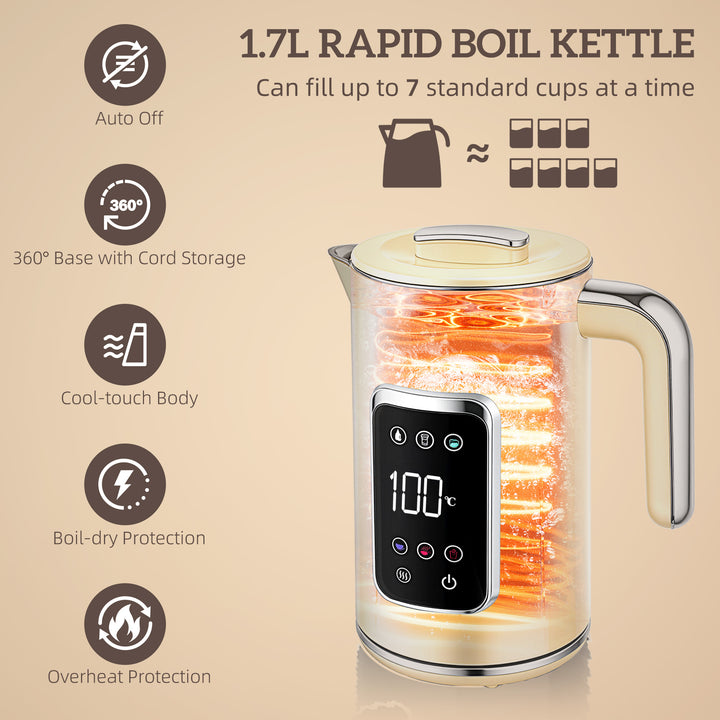 HOMCOM Touch Screen Kettle and Toaster Set - Cream