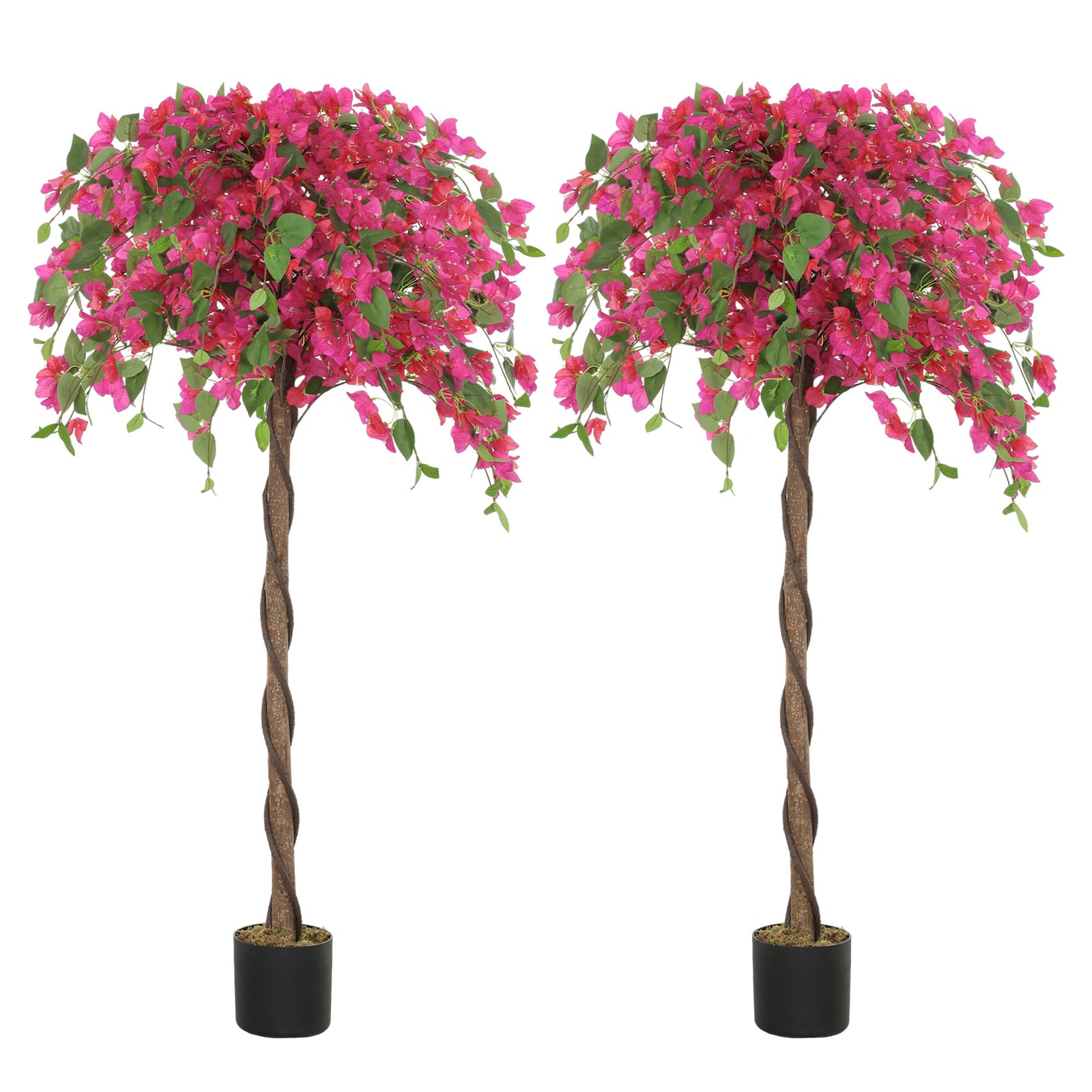 Set of 2 Decorative Artificial Plants, Murraya Flowers in Pots, Fake Plants for Home Indoor Decor, 120cm, Purple and Red