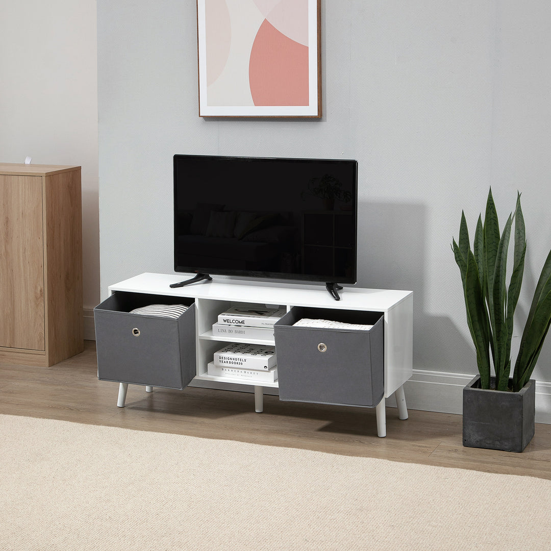 TV Cabinet Stand Unit for TVs up to 50'' with Foldable Drawers, Entertainment Centre for Living Room White