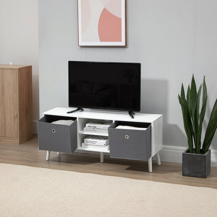 TV Cabinet Stand Unit for TVs up to 50'' with Foldable Drawers, Entertainment Centre for Living Room White