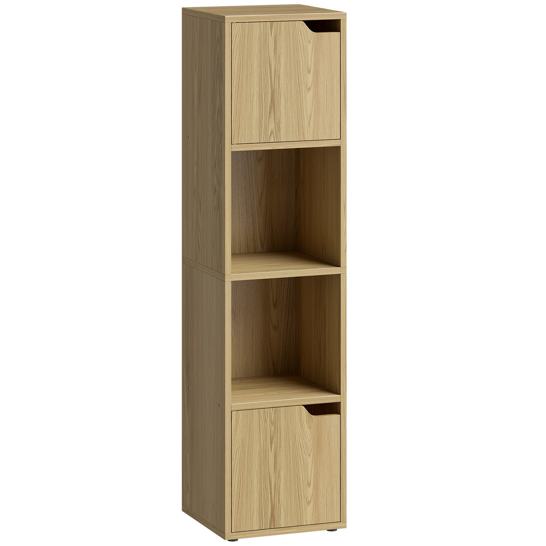 Narrow Bookcase, 4-Tier Bookshelf, Storage Cabinet with doors for Livi