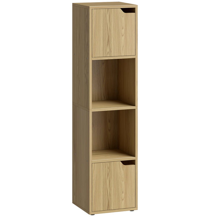 Narrow Bookcase, 4-Tier Bookshelf, Storage Cabinet with doors for Livi
