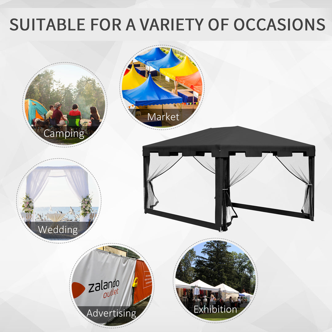 Outsunny 4 x 3 m Party Tent Wedding Gazebo Outdoor Waterproof PE Canopy Shade with Panel