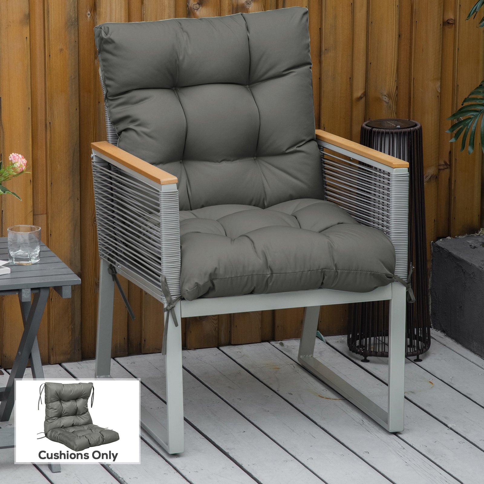 Garden Back Chair Cushion, Comfortable Patio Seat Cushion Pad with Backrest for Outdoor & Indoor Use, Light Grey