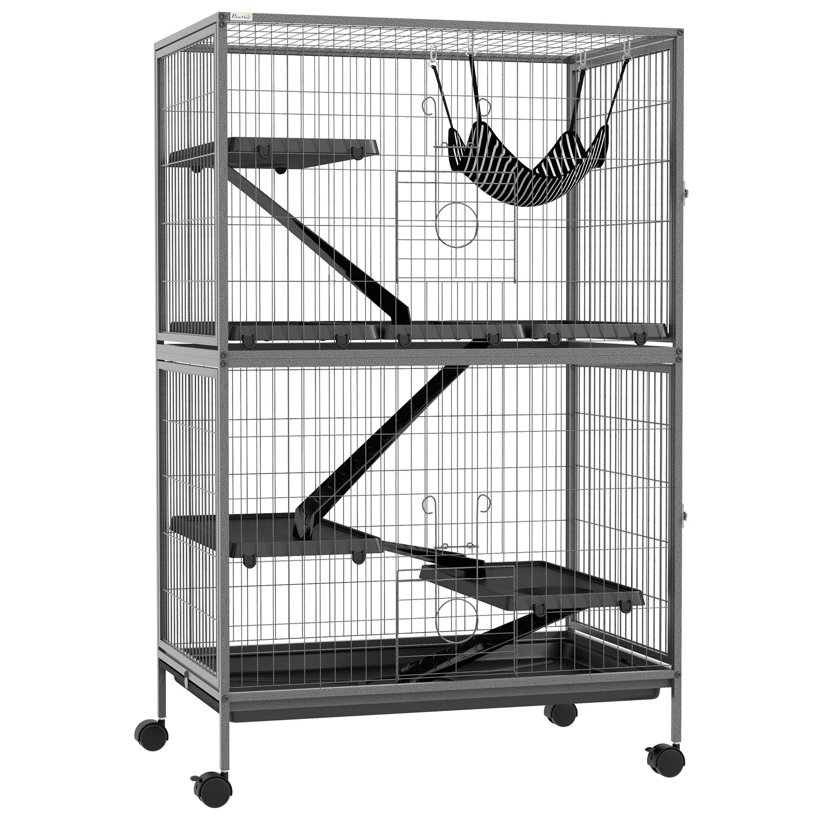 Small Animal Cage for Chinchilla Ferret Kitten on Wheels with Hammock Removable Tray, Grey
