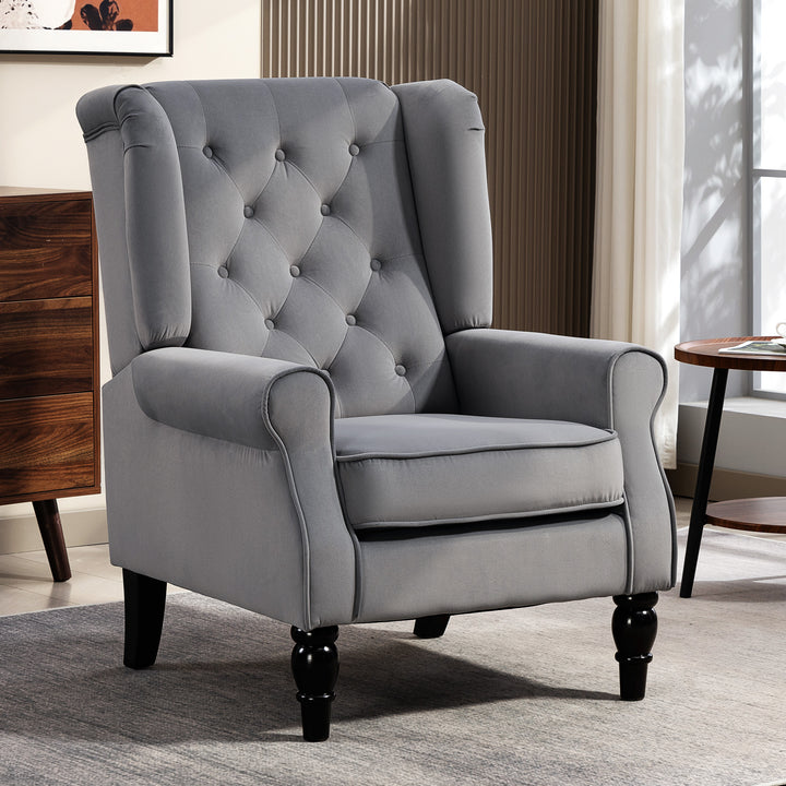 Wingback Accent Chair, Retro Upholstered Button Tufted Occasional Chai