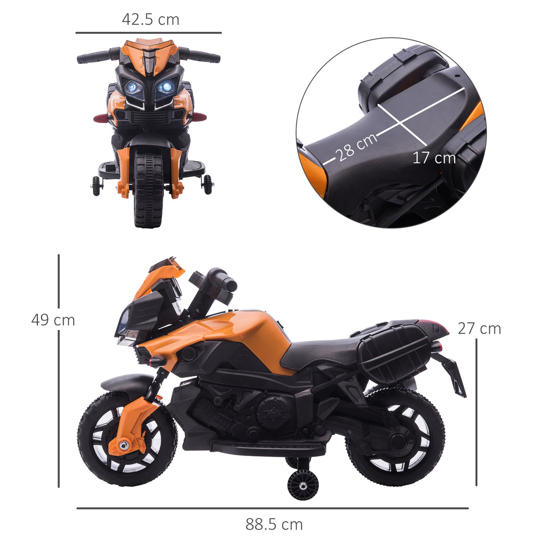 HOMCOM Kids Electric Pedal Motorcycle Ride-On Toy Battery Powered Rechargeable 6V Realistic Sounds 3 km/h Max Speed for Girls Boy 18-48 months Orange