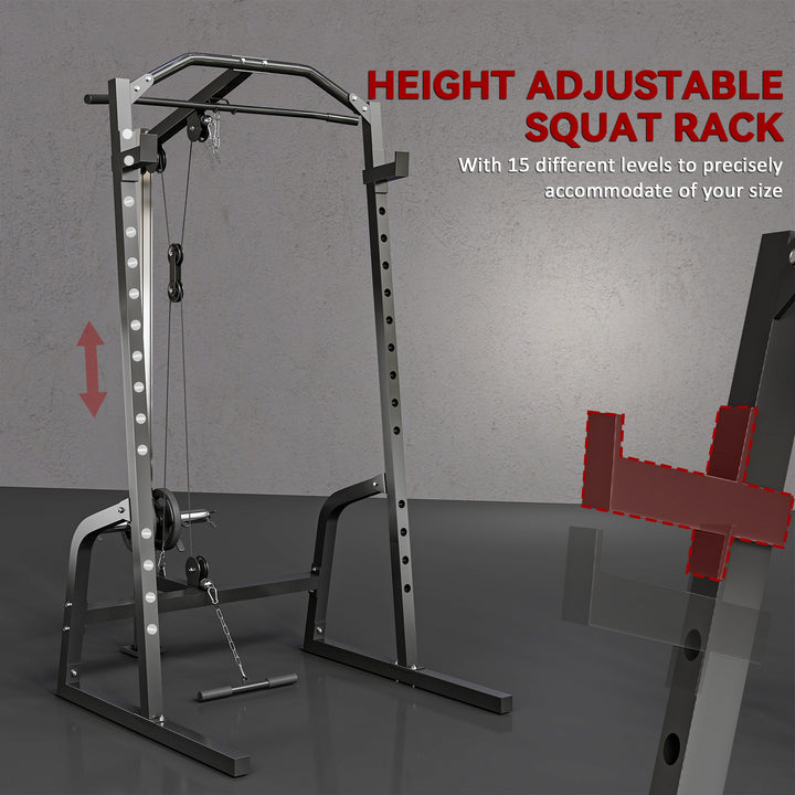 Power Cage Power Rack with 15-Level Squat Rack, Cable Pulley System, Pull up Stand and Push up Stand