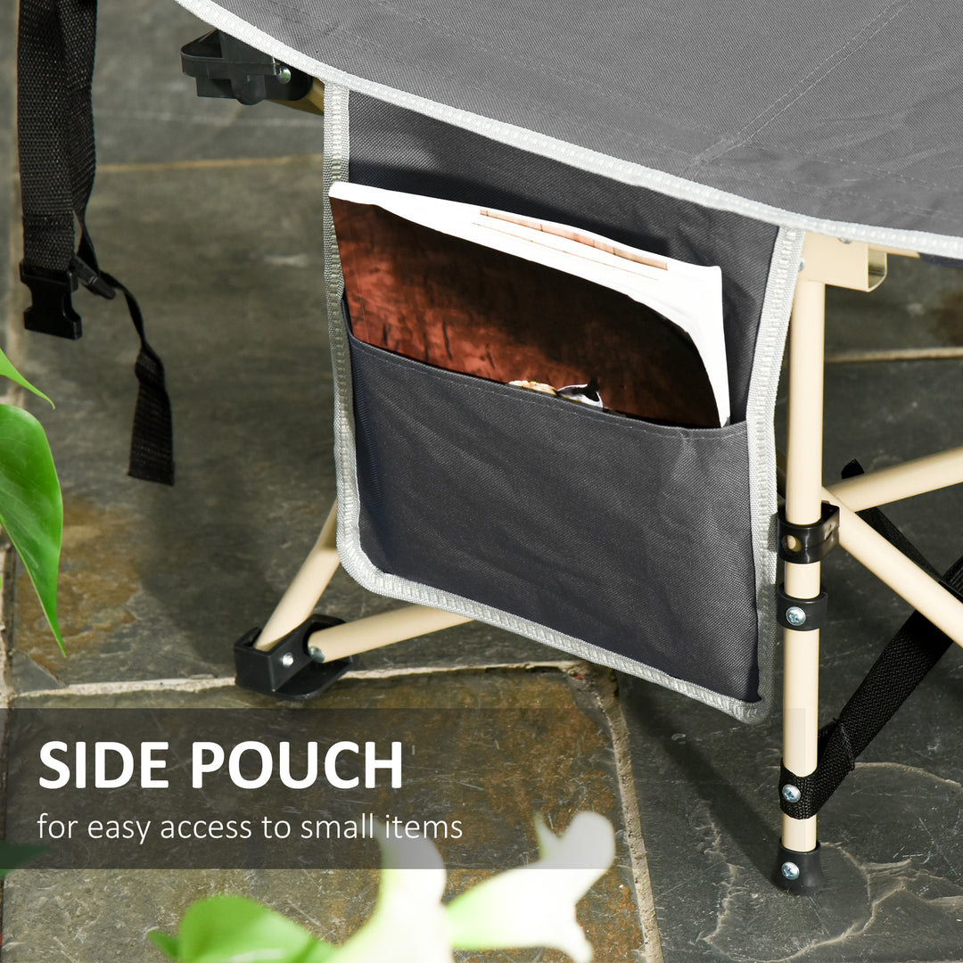 Single Steel Frame Portable Camping Cot, with Carry Bag - Grey