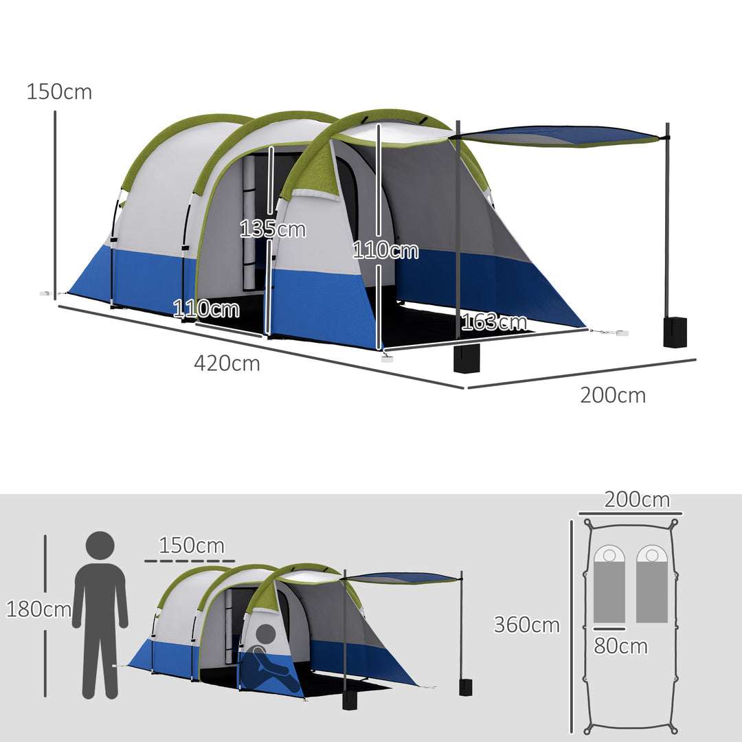 Three Man Two-Room Tent, with Porch and Accessories - Green