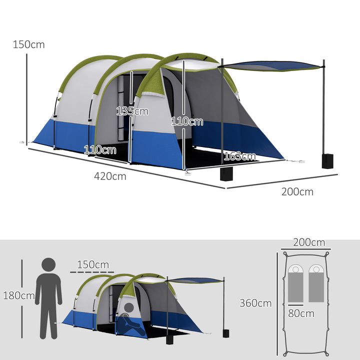 Three Man Two-Room Tent, with Porch and Accessories - Green