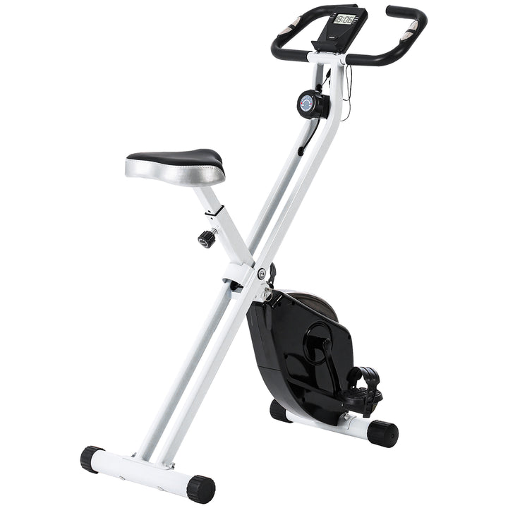 SPORTNOW Folding & Quiet Exercise Bike with 8-Level Magnetic Resistance and Heart-Rate Sensor for Home Gym, Black and White