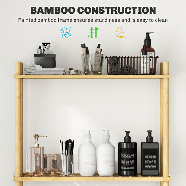 Bamboo Over Toilet Storage Unit with 3 Slatted Shelves, 3-Tier Freestanding Bathroom Shelf, Bathroom Space Saver, Natural Wood Finish