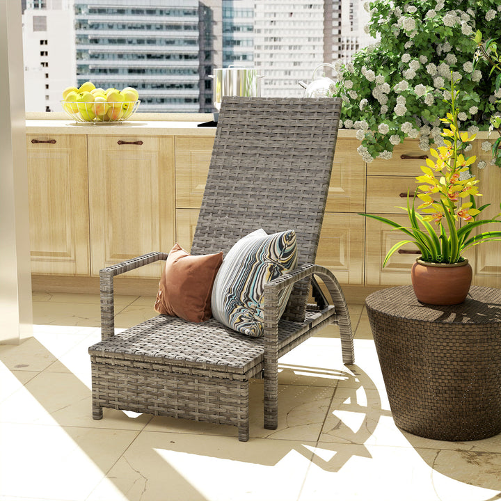 Reclining Rattan Lounger, with Extending Footrest - Grey