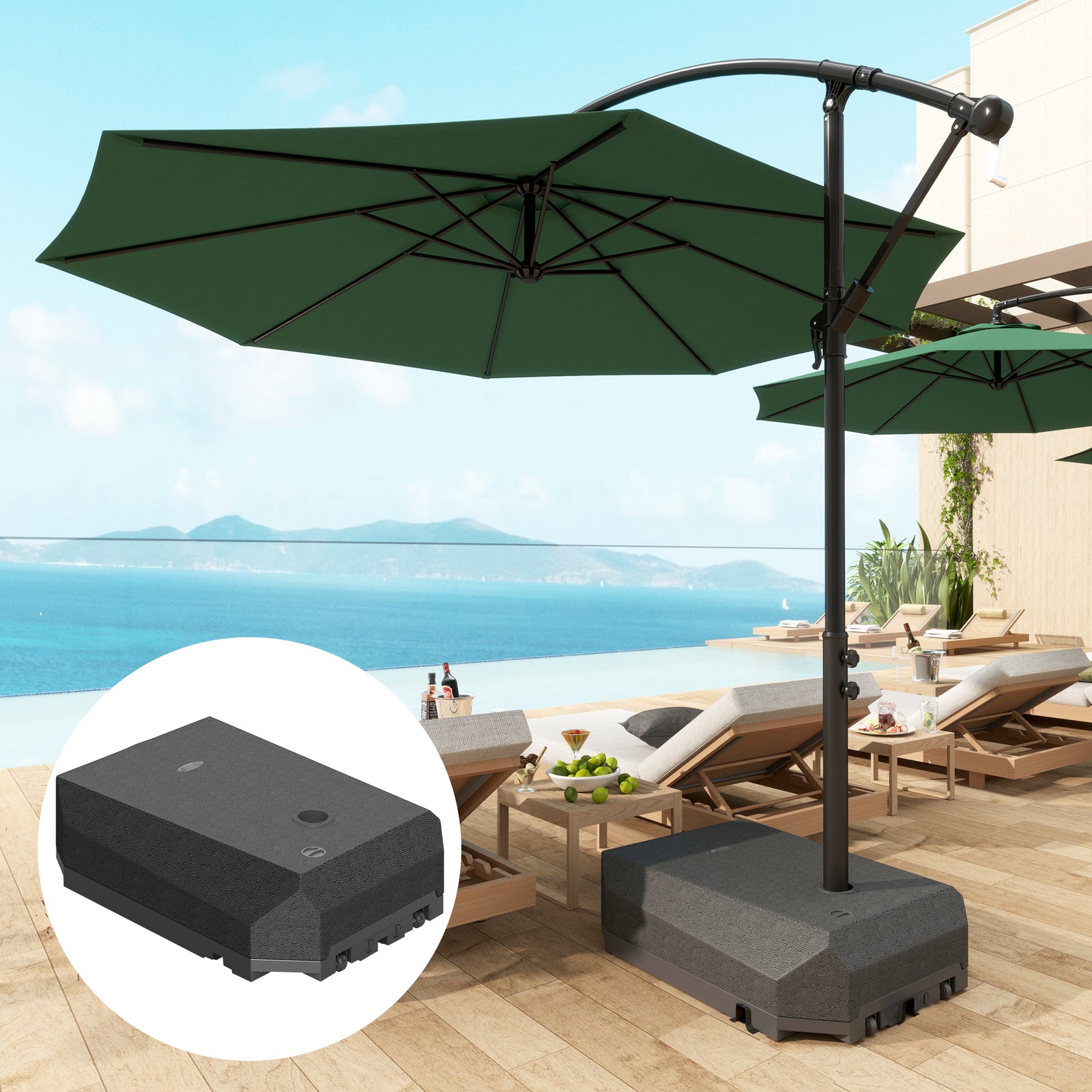 Parasol Base Plastic Umbrella Stand for Cantilever Parasol with Wheels, Heavy Duty Umbrella Stand, Water/Sand Filled