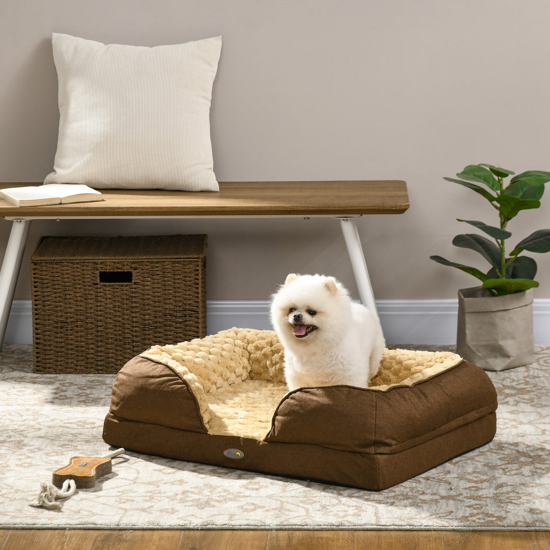 PawHut Calming Dog Bed Pet Mattress w/ Removable Cover, Anti-Slip Bottom, for Small Dogs, 70L x 50W x 18Hcm - Brown