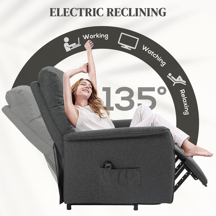 HOMCOM Electric Power Lift Recliner Chair with Spring Pack Seat, Fabric Recliner Armchair for Elderly with Footrest, Pockets | Aosom UK