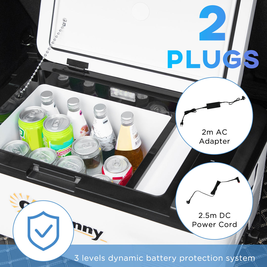 12V Car Refrigerator w/ LED Light & Foldable Handles, 18L Portable Compressor Cooler, Fridge Freezer with 12/24V DC and 110-240V AC for Campervan RV Boat Travel