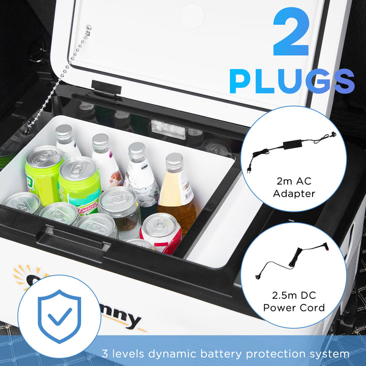 12V Car Refrigerator w/ LED Light & Foldable Handles, 18L Portable Compressor Cooler, Fridge Freezer with 12/24V DC and 110-240V AC for Campervan RV Boat Travel