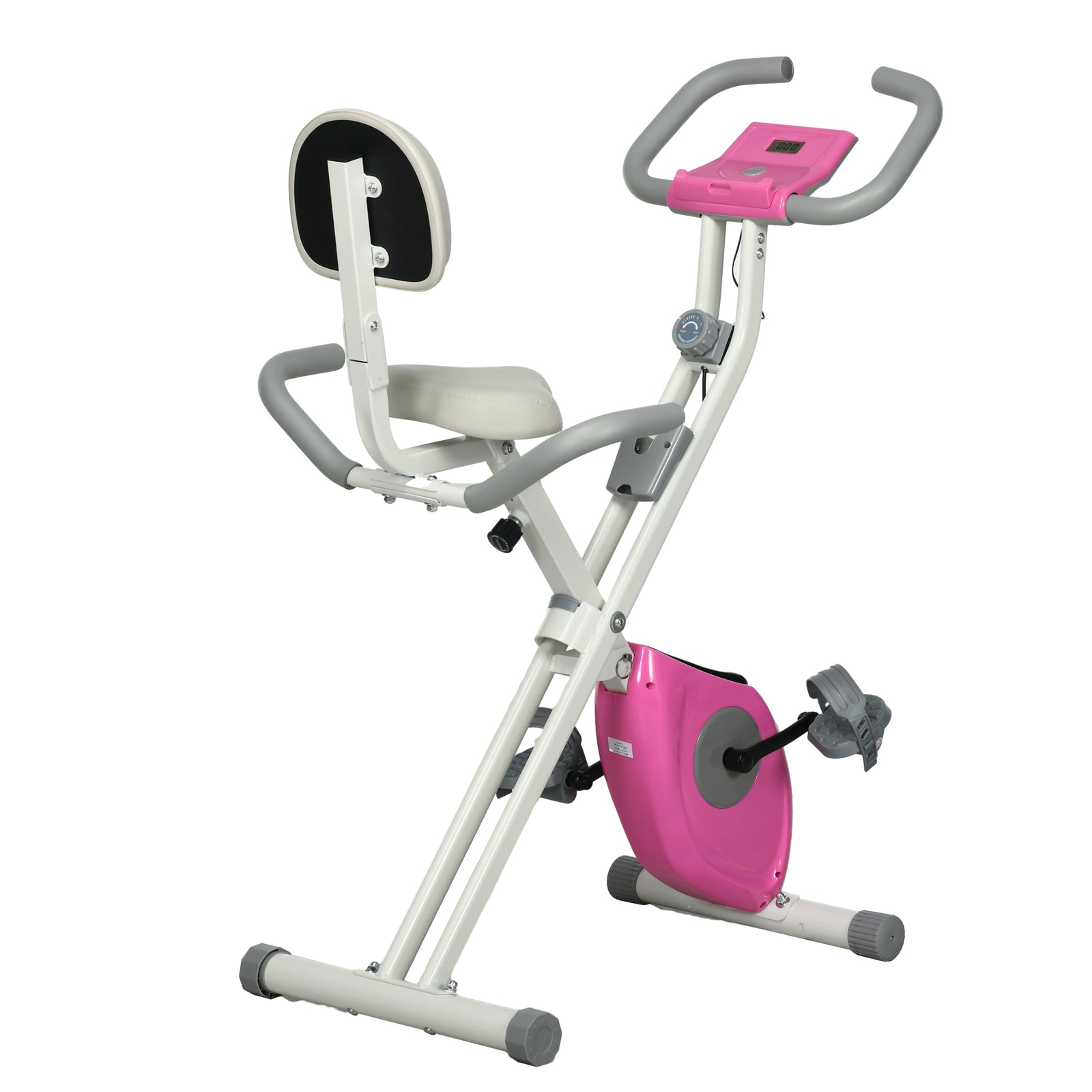 Folding Exercise Bike, with Adjustable Magnetic Resistance, Seat Height - White and Pink