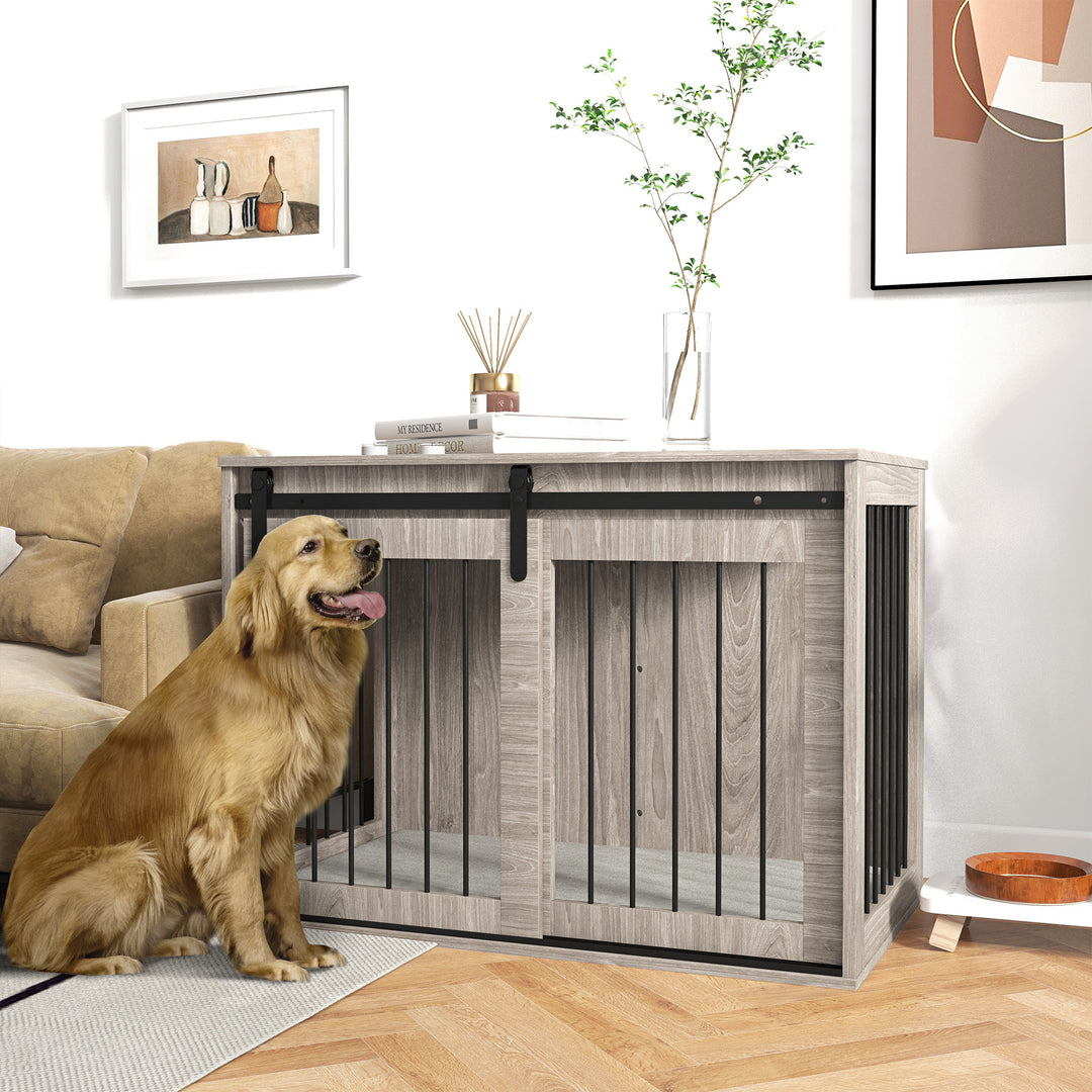 PawHut Dog Crate Furniture with Removable Cushion for Large-Sized Dogs, 100 x 60 x 63 cm, Brown