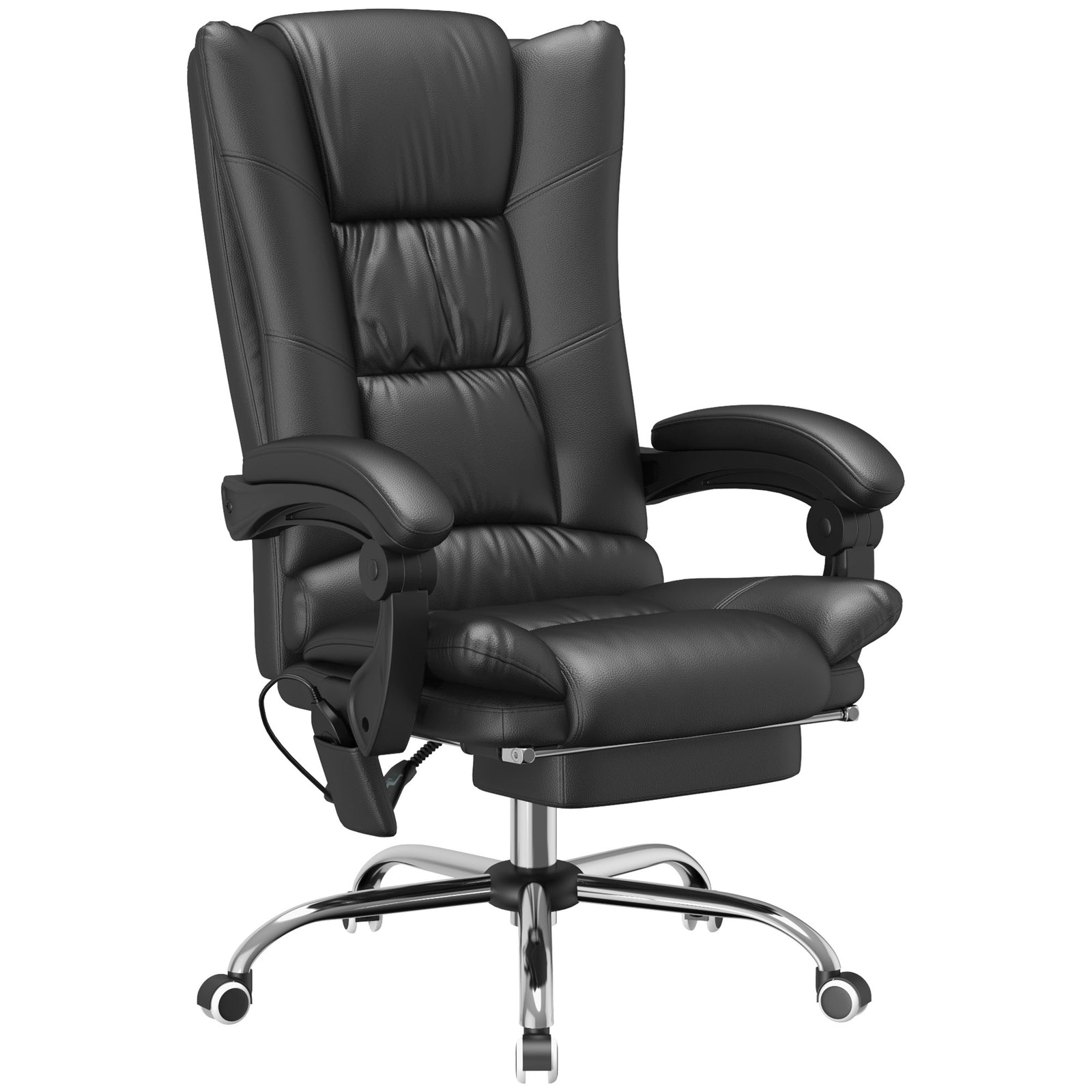 High Back Vibration Massage Office Chair, Heated Reclining PU Leather Computer Chair with 135° Reclining Back and Footrest, Black