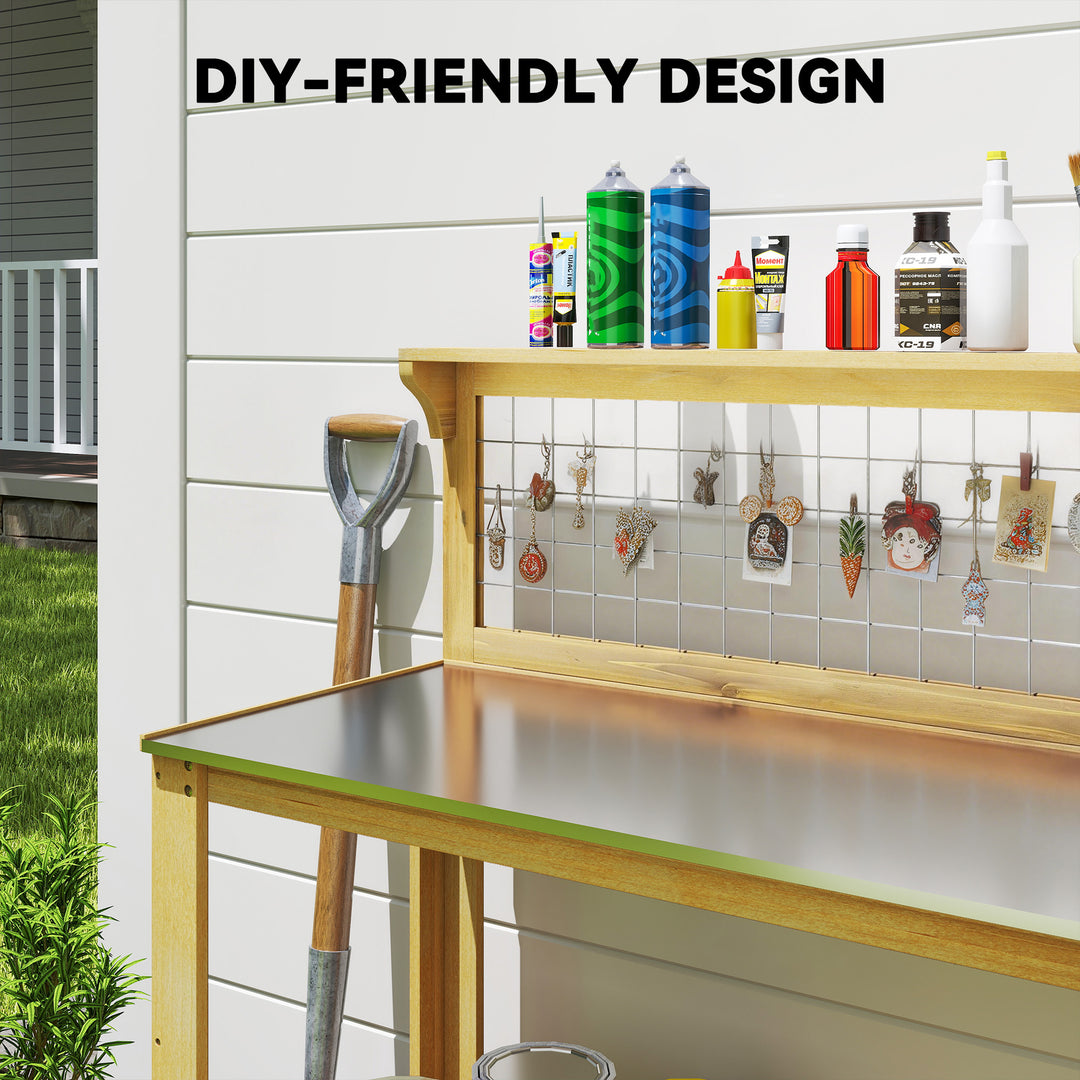 Wooden Potting Bench Table with Aluminium Worktop, Outdoor Garden Work