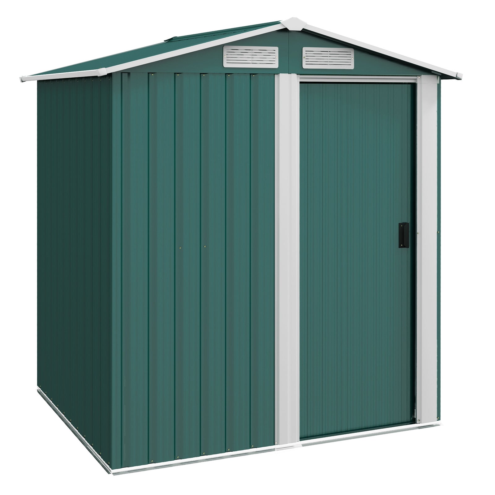 Garden Metal Tool Storage Shed with Sliding Door, Sloped Roof and Floor Foundation, 152 x 132 x 188cm, Green