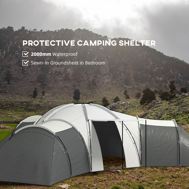 6-9 Man Tent with Bedrooms and Living Room, Accessories Included, Dark Grey
